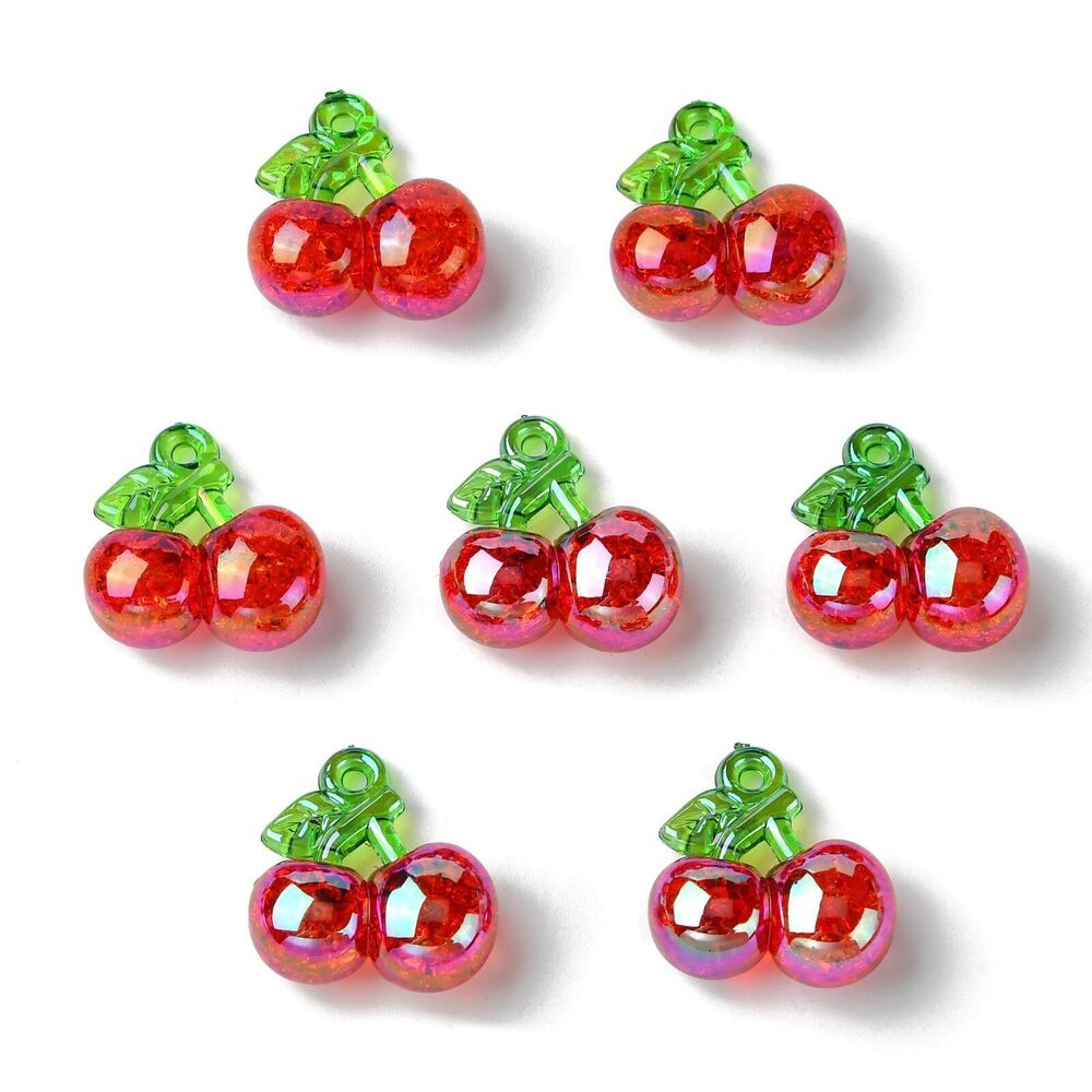4833 20 Pcs Red Crackle Cherry Resin Charms Transparent Imitation Fruit